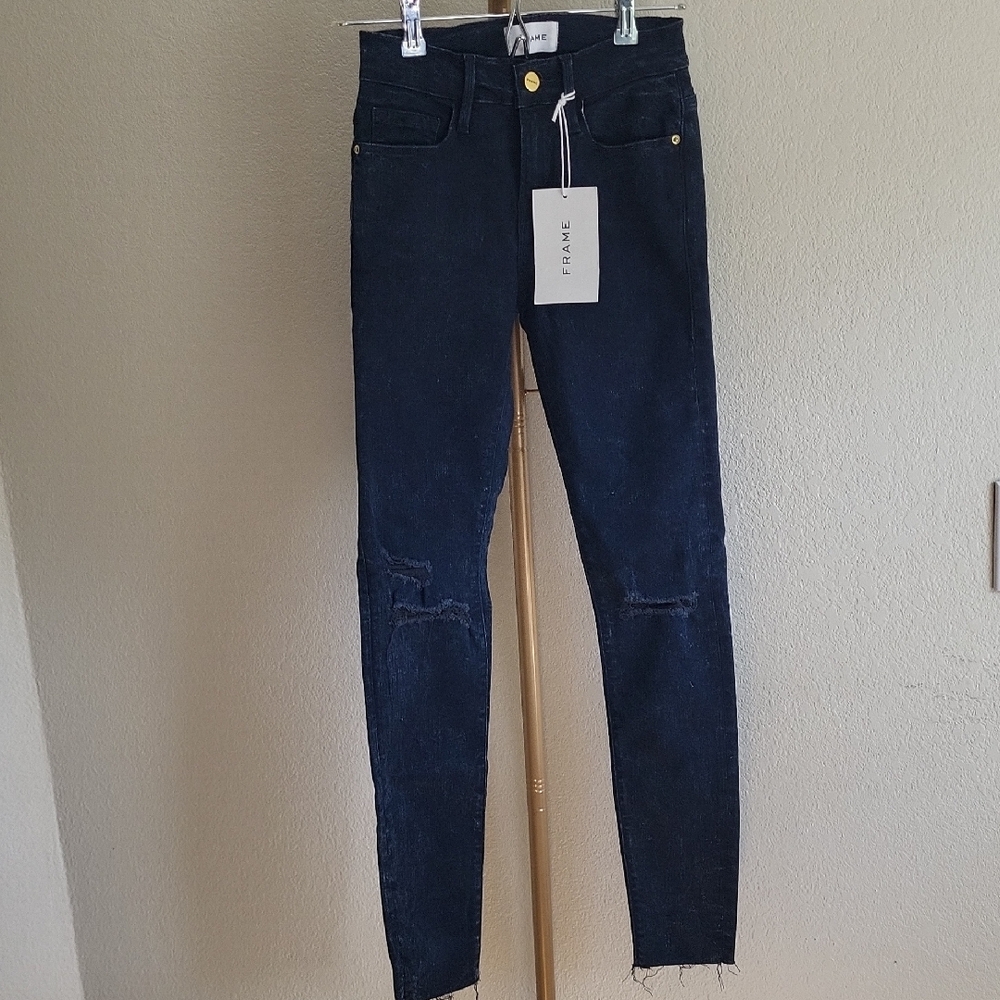 FRAME Le Skinny de Jeanne Mid-Rise Distressed Jeans Skinny‎ Fit